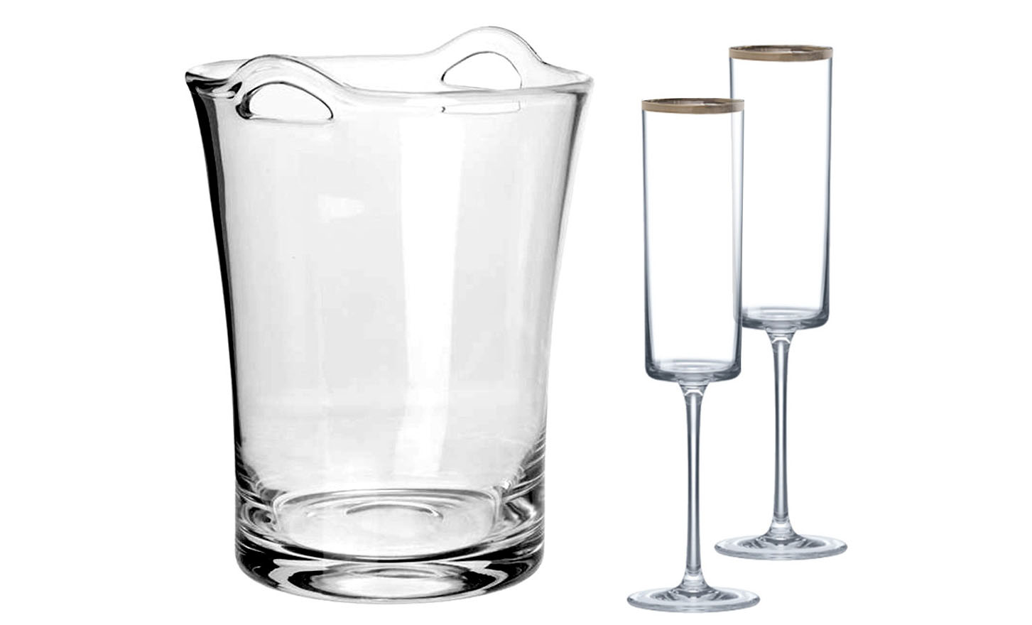 Champagne Flutes and Glass Ice Bucket Set