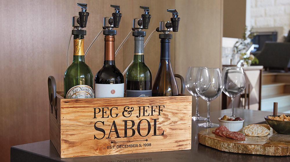 WineKeeper Serving Stations can be personalized with the couple's name