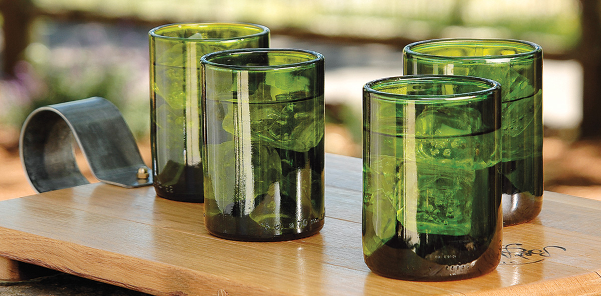 Recycled Wine Bottle Tumblers Green