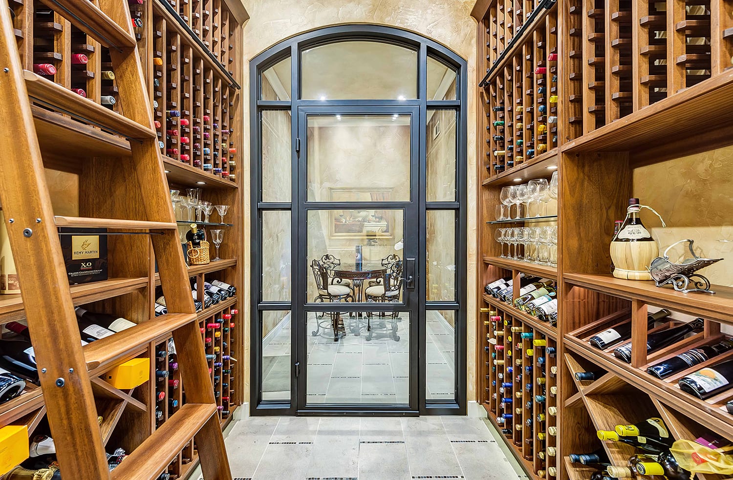 Dramatic Traditional Wood Wine Cellar in Texas