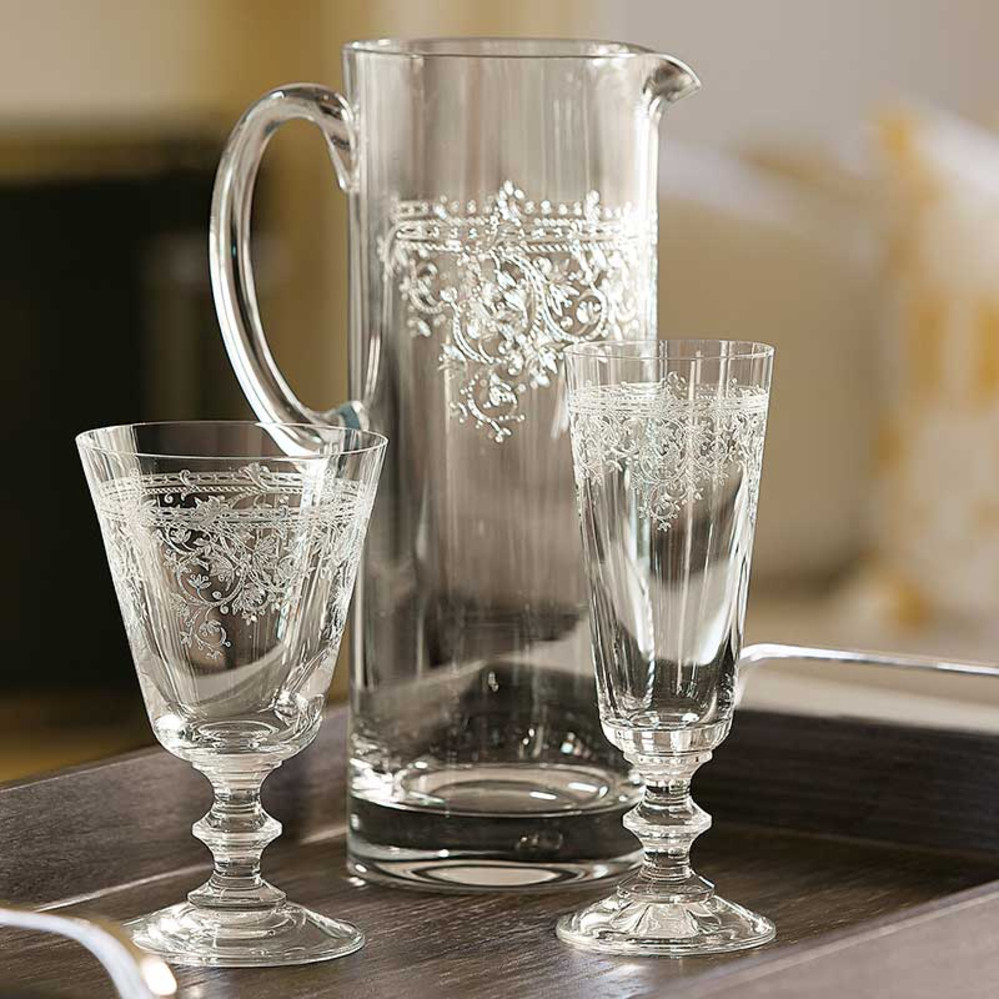 Etched Lucca Glass Pitcher