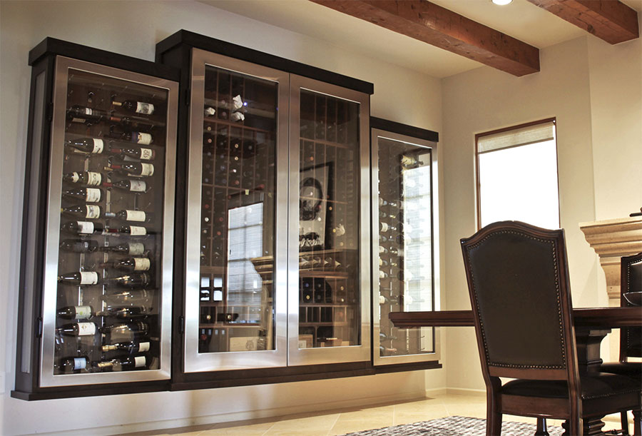 Glass Enclosed Custom Wine Cabinet on Wall