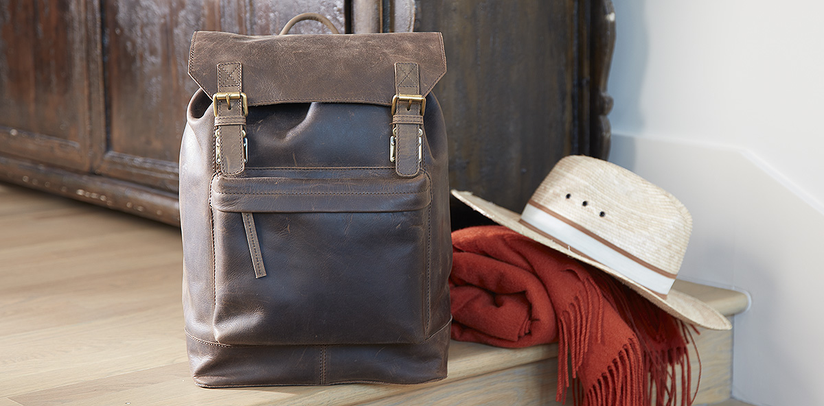 Brown Leather Wine Backpack