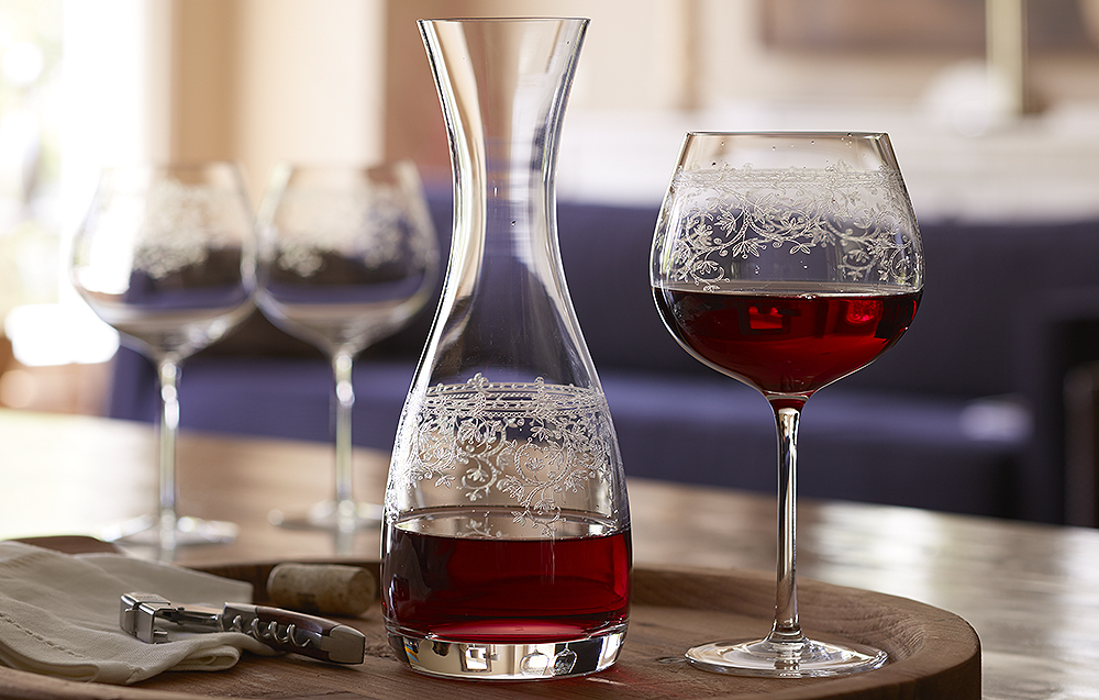 Lucca Burgundy Etched Glasses